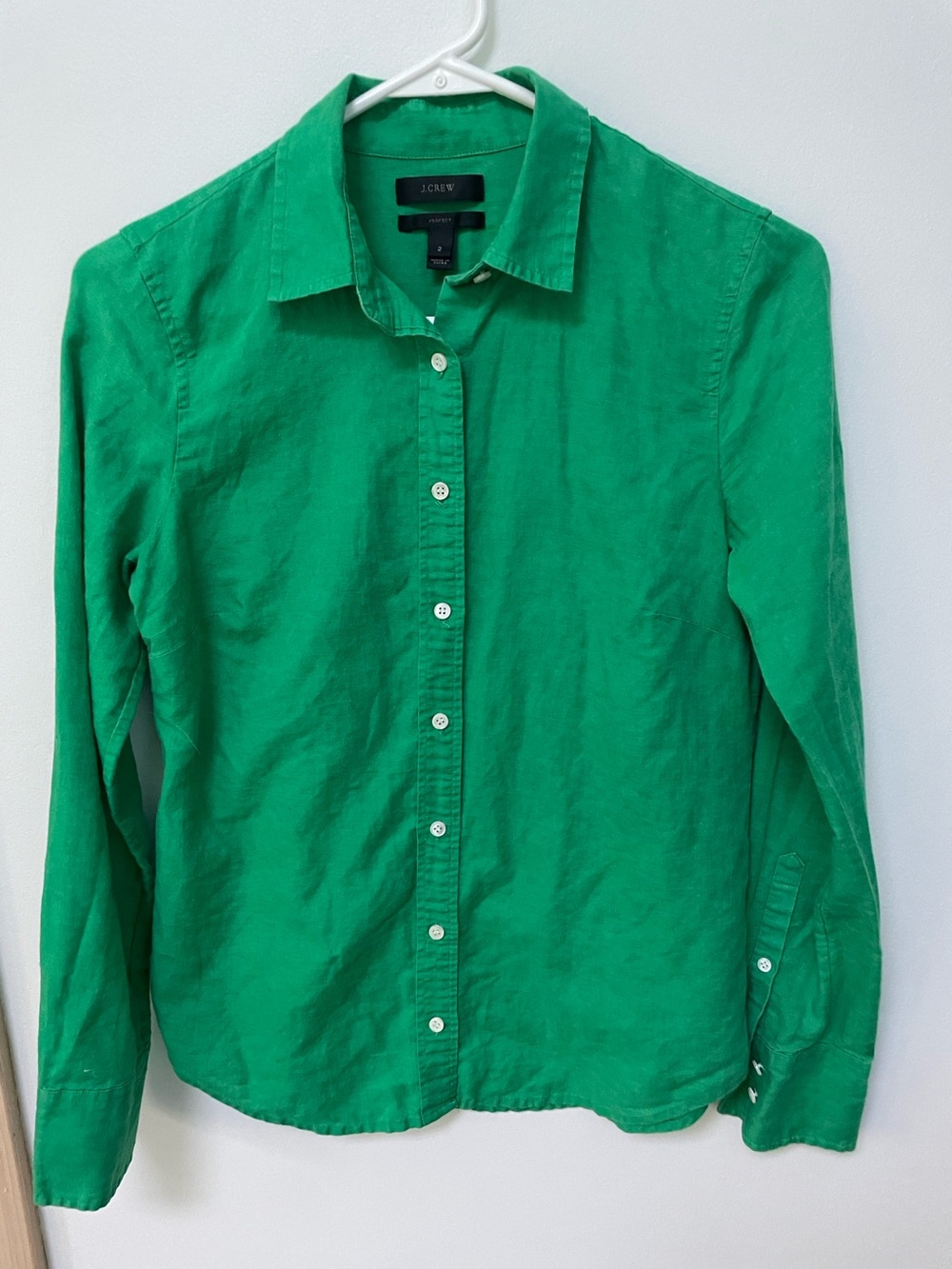 J. Crew Women's Shirt Button Up Green Linen Cotton Blouse Preppy